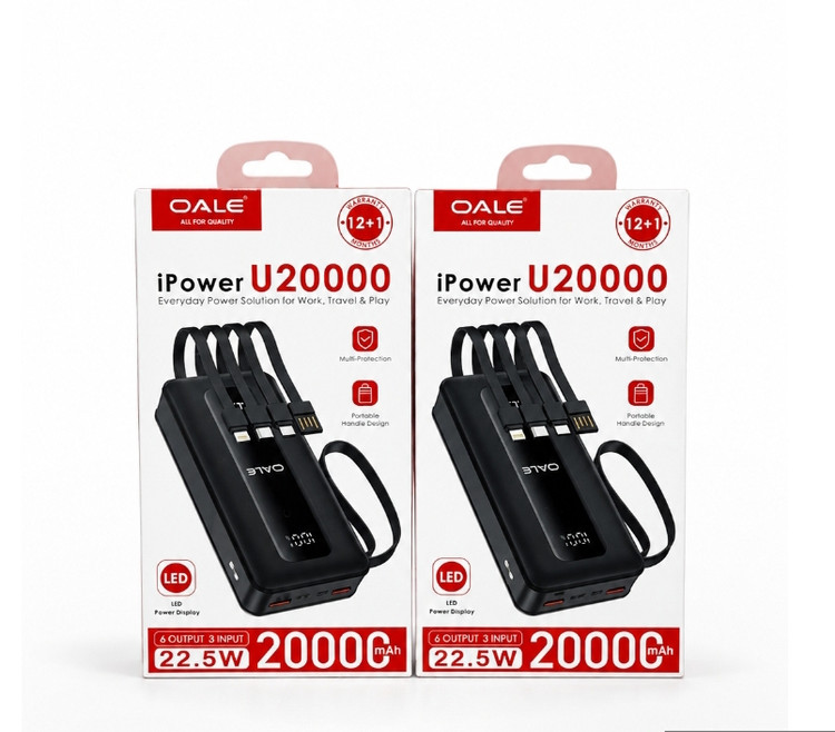 پاوربانک OALE iPower U20000 ظرفیت ۲۰۰۰۰ میلیآمپر ساعت با شارژ سریع 22.5 وات