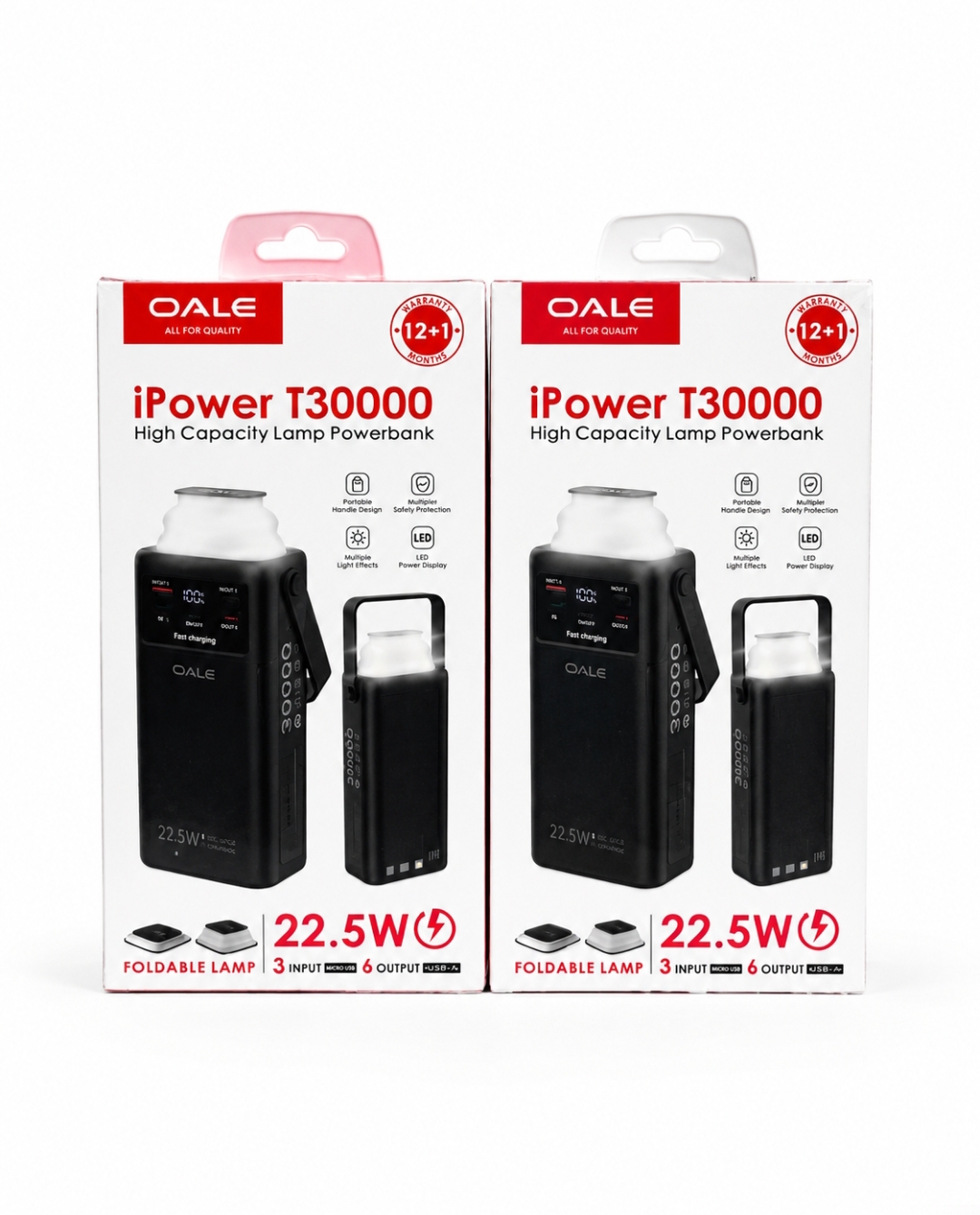 پاوربانک OALE iPower T30000 ظرفیت 30000 میلی‌آمپر ساعت | شارژ سریع 22.5 وات | چراغ LED کمپینگ