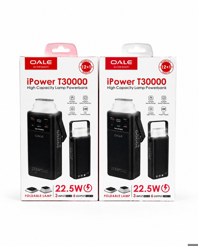 پاوربانک OALE iPower T30000 ظرفیت 30000 میلیآمپر ساعت | شارژ سریع 22.5 وات | چراغ LED کمپینگ
